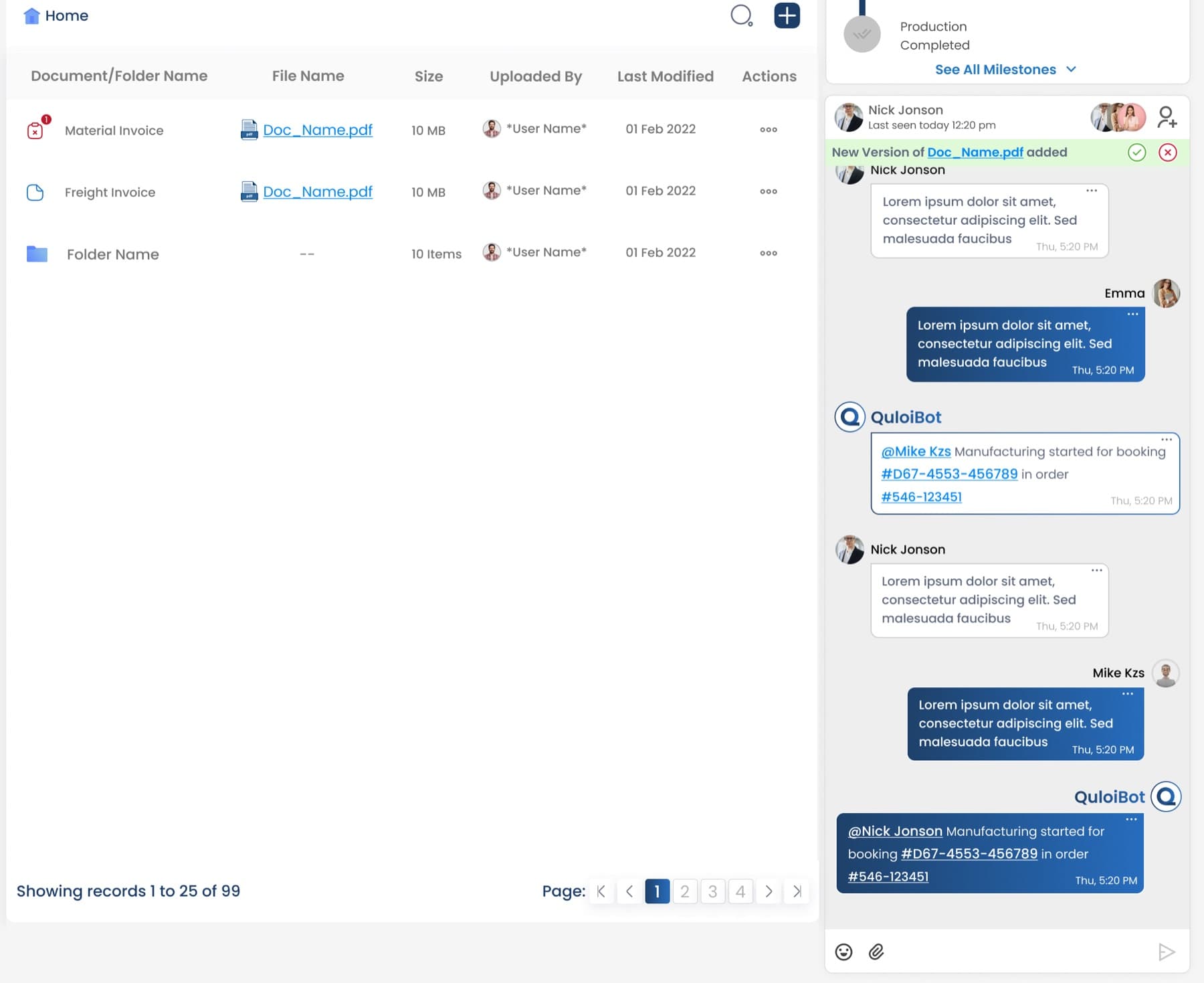 Documentos de una orden en Quloi con el chat del proveedor al lado